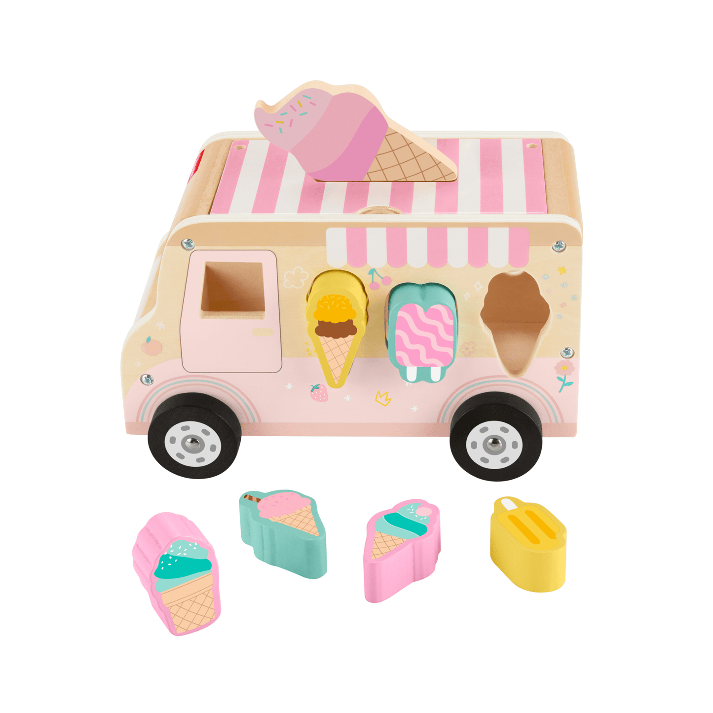 Fisher-Price Camion de Glaces Trieur de Formes en Bois, 8 ¨¦l¨¦ments